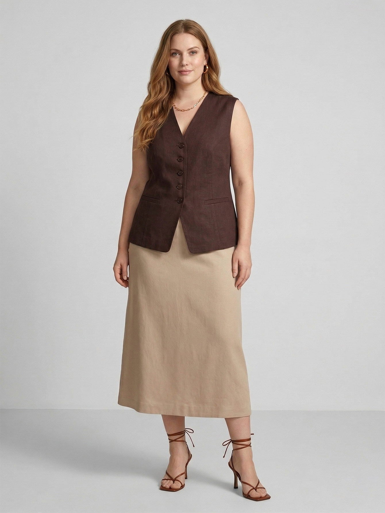 Larui Plus Size Women's Linen V-Neck Sleeveless Vest Waistcoat