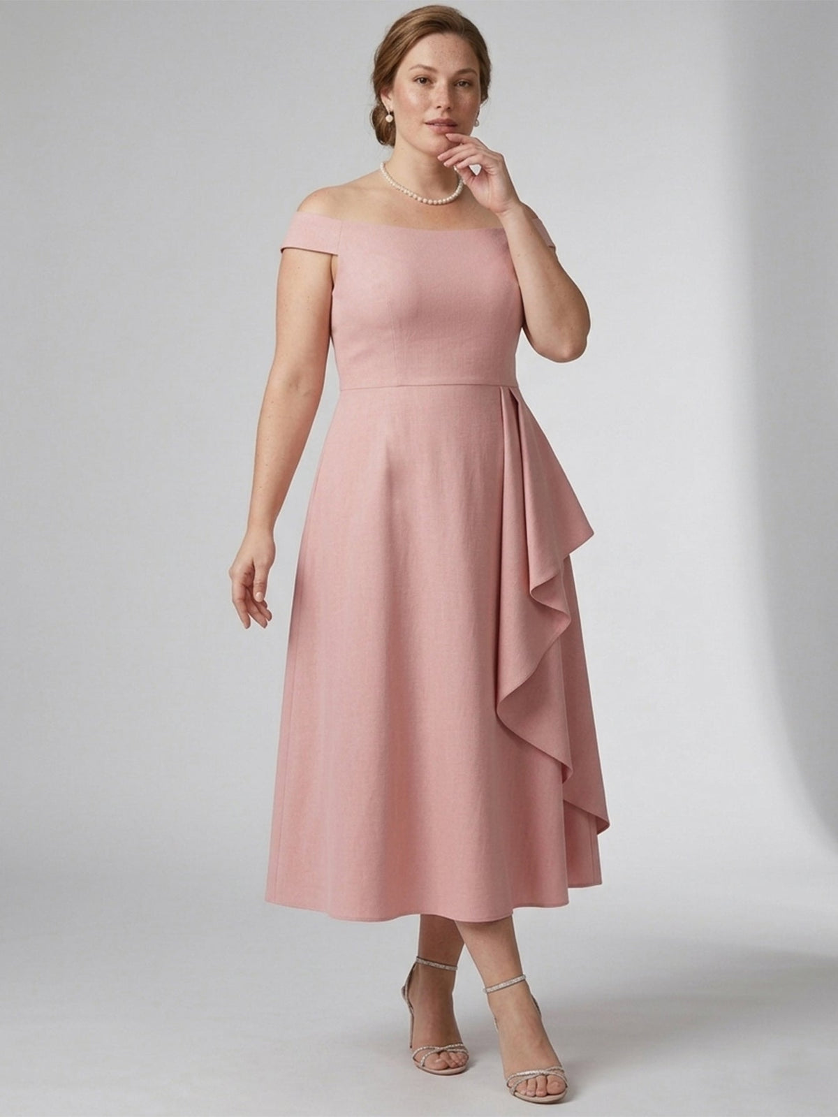Larui Plus Size Women's Off-Shoulder Elegant Linen  Dress