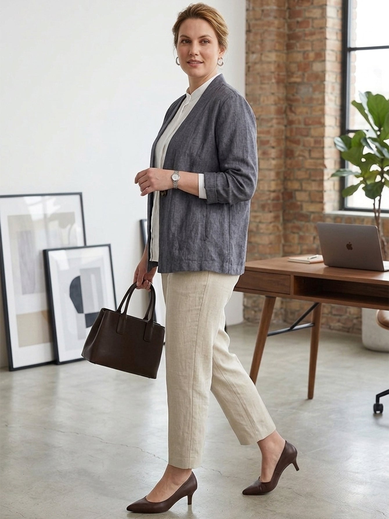 Larui Plus Size Women's Linen Casual Linen Jacket