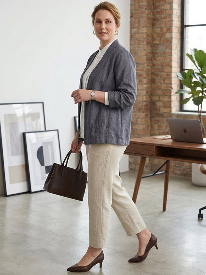 Larui Plus Size Women's Linen Casual Linen Jacket