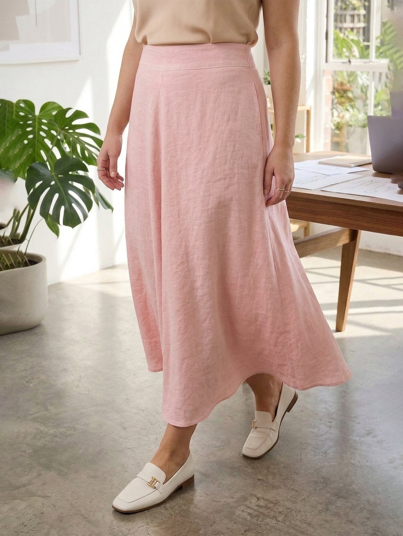 Larui Plus Size Linen A-line Skirt