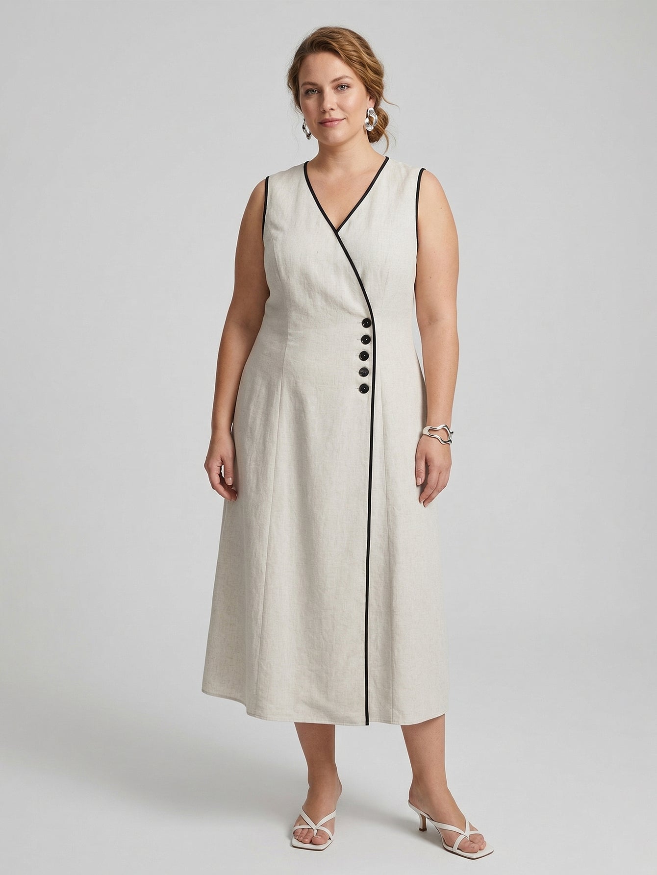 Larui Plus Size Linen V-Neck Summer Dress