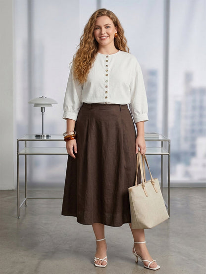 Larui Plus Size Women's Shell Button Linen Shirt