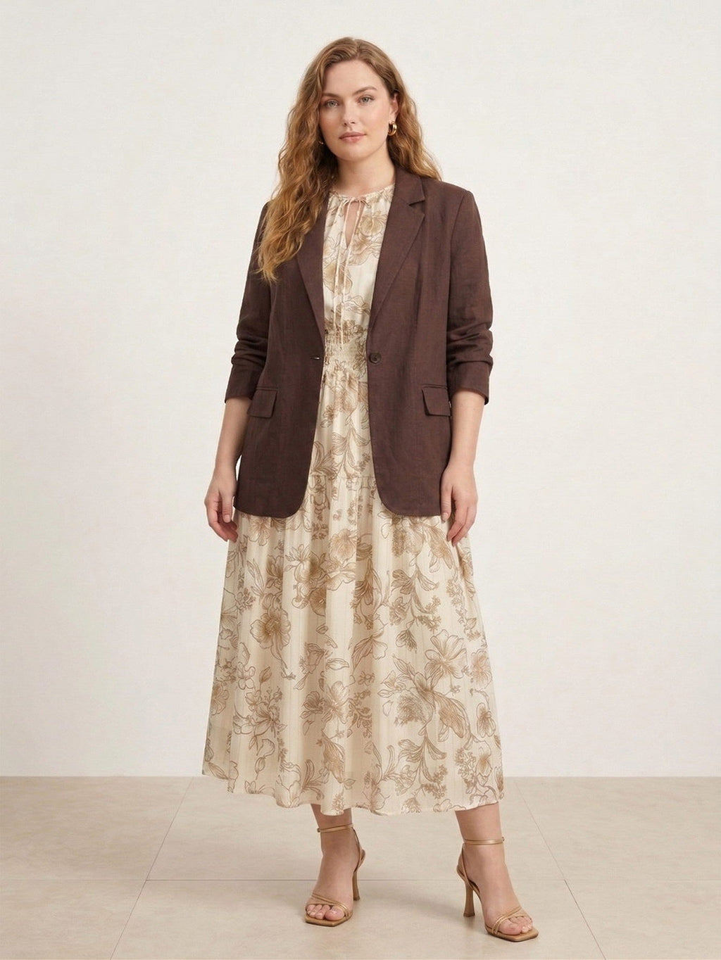 Larui Plus Size Women's Linen Pocket Blazer