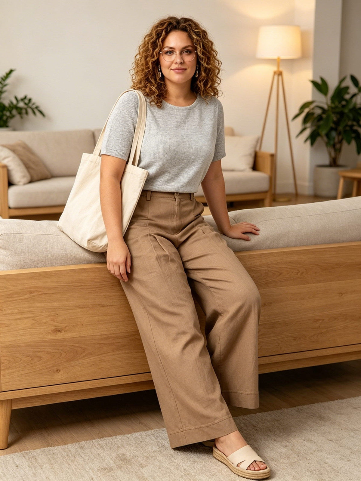 Larui Plus Size Women's Linen Pocket Full Length Pants