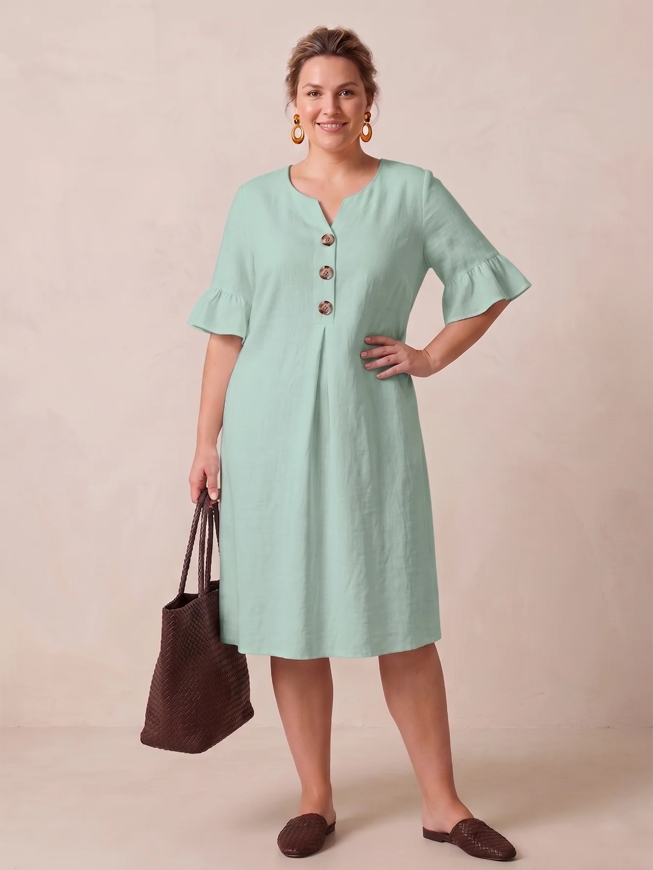 Larui Plus-Size Women's Elegant Casual Pocket Dress