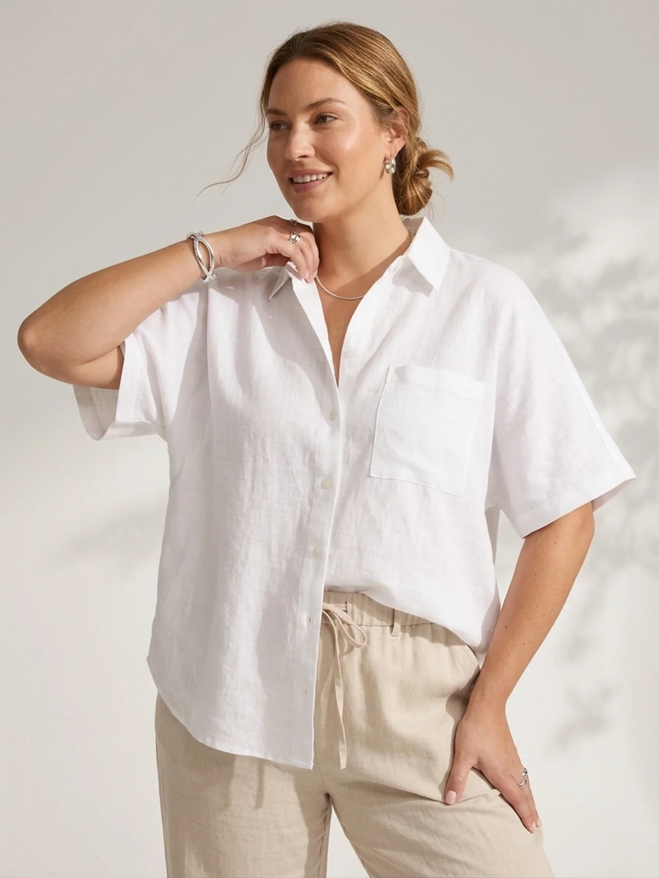 Larui Plus Size Women's Linen Vacation Shirt