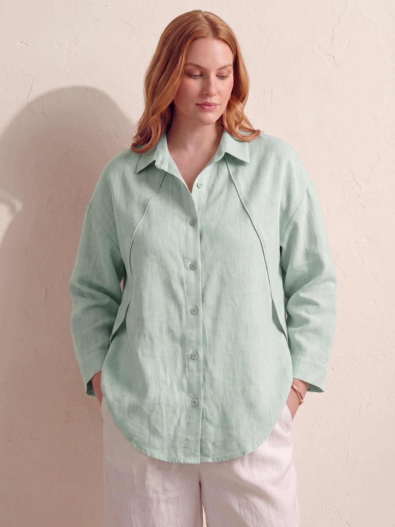 Larui  Plus-Size Women's"Faux-Layered" Shirt with Side Panels