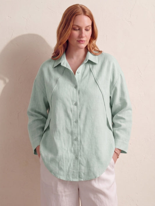 Larui Plus-Size Women's "Faux-Layered" Shirt with Side Panels