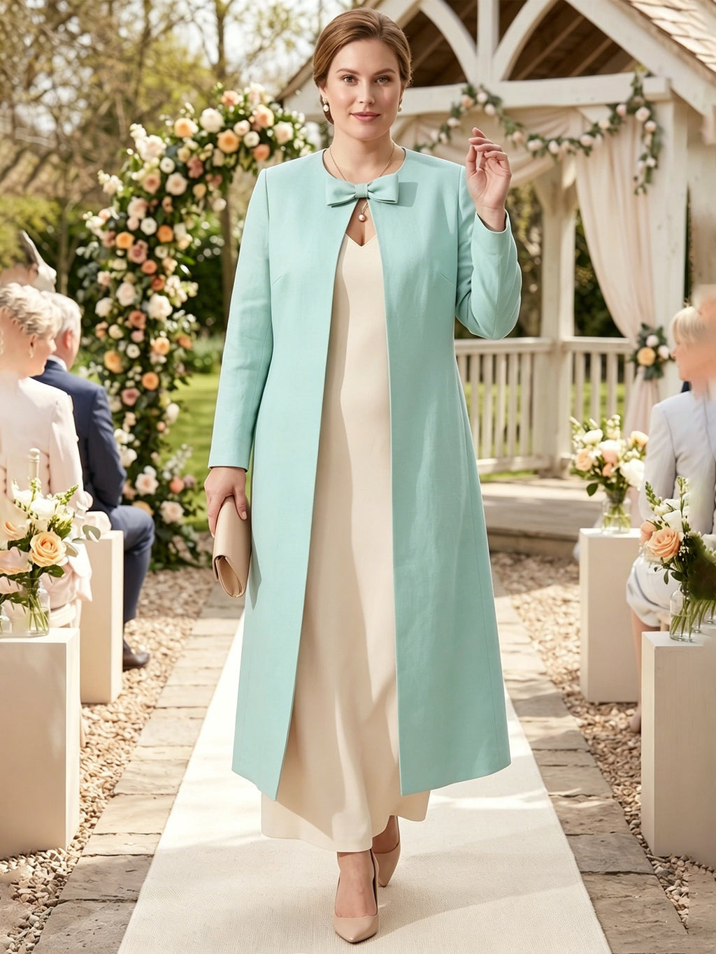 Larui Plus Size Women's Bow-Knot Wedding Long Linen Coat