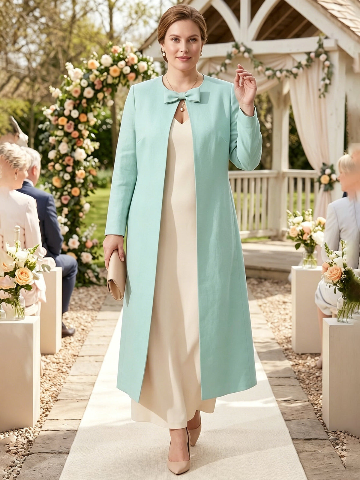 Larui Plus Size Women's Bow-Knot Wedding Long Linen Coat