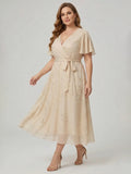 Larui Plus Size Elegant Gold-Stamped Chiffon Guest Dress