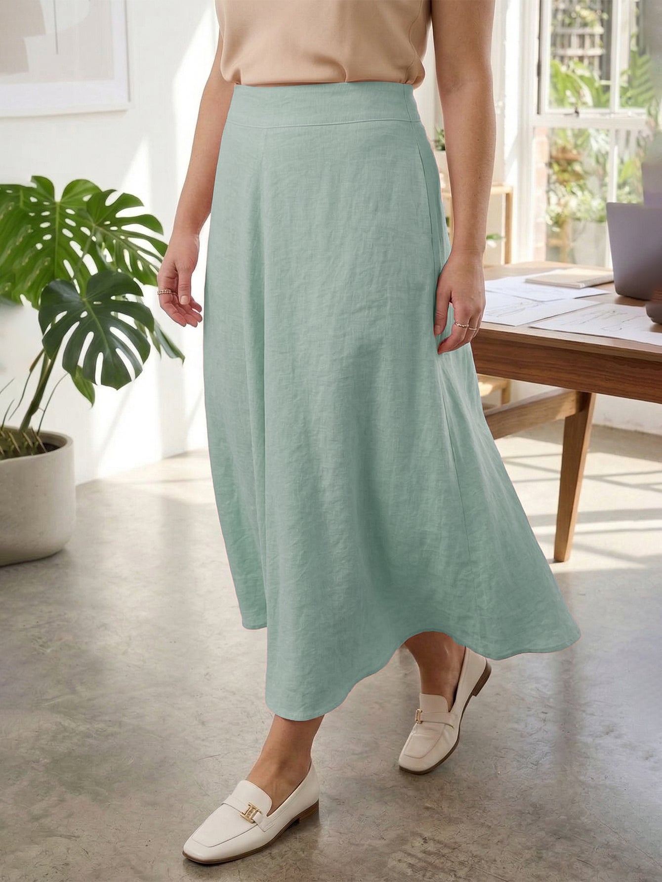 Larui Plus Size Linen A-line Skirt