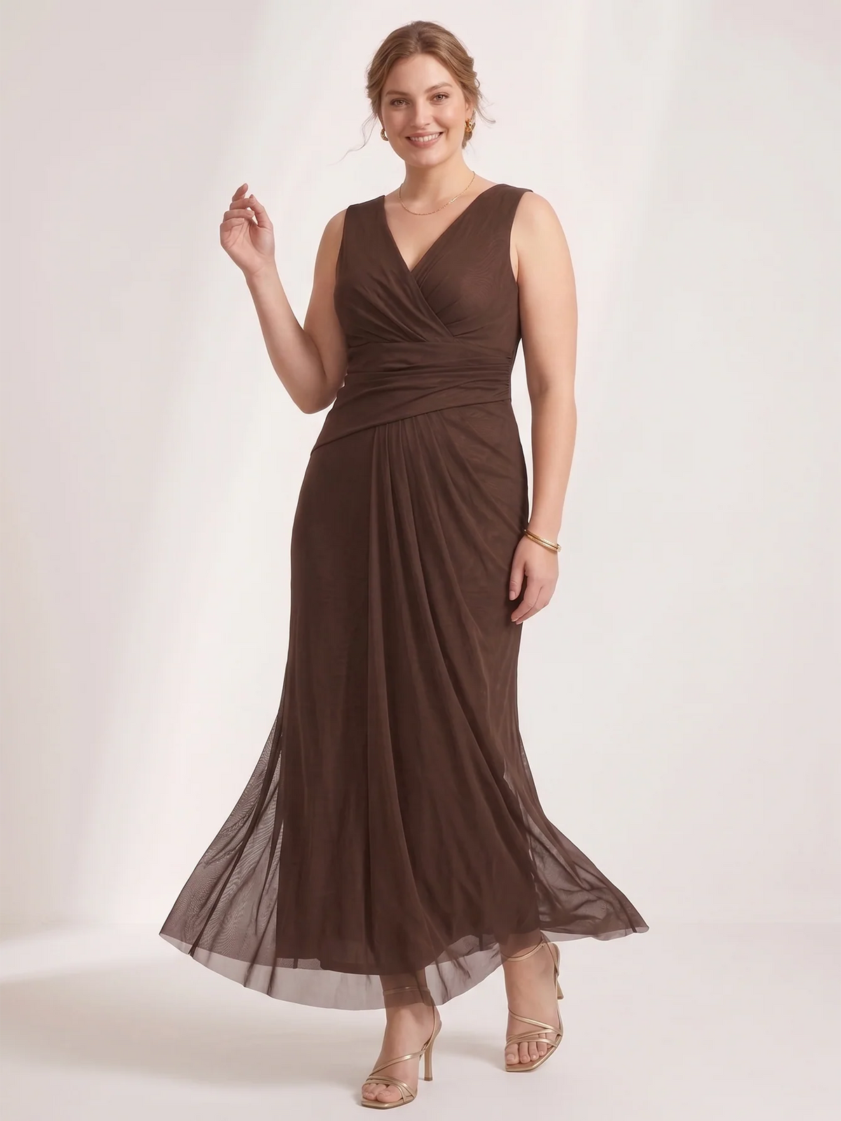 Larui Plus Size Evening Dress with Mesh Stretch Fit and Pleats