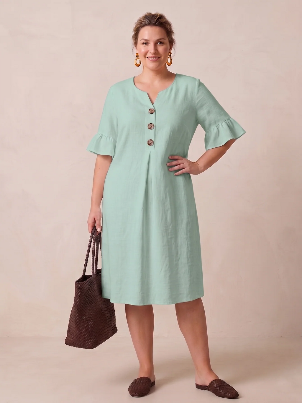 Larui Plus-Size Women's Elegant Casual Pocket Dress