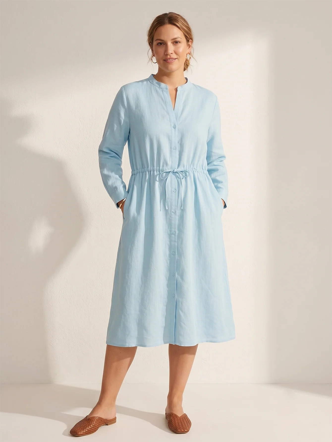 Larui Plus-Size Women Wearing Rope Tie Shirt Dress