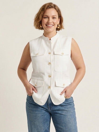 Larui Plus Size Women's Pocket Linen Vest