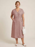 Larui Plus Size Women's Linen Elegant Pocket Linen Dress