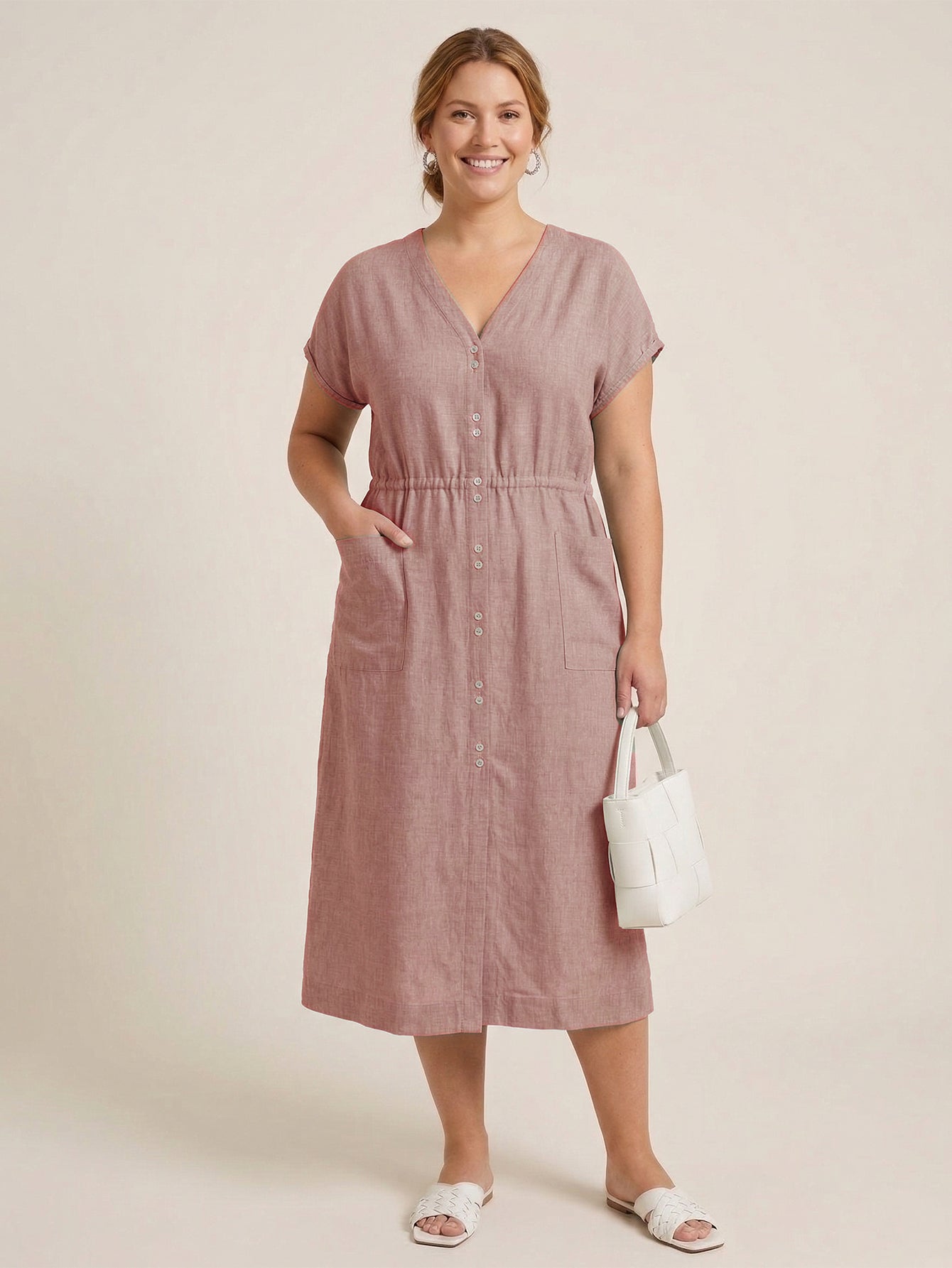Larui Plus Size Women's Elegant Pocket Linen Dress