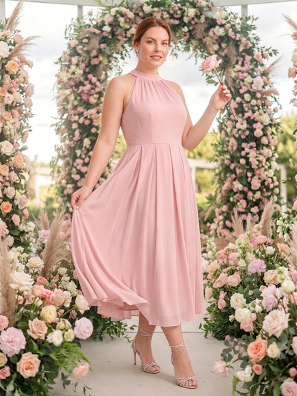 Larui Plus Size Women's Halter Neck Chiffon Dress