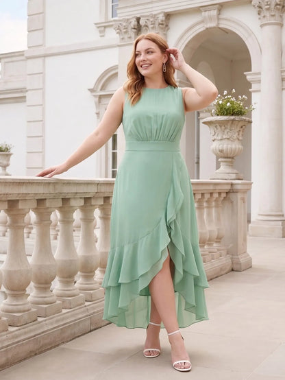 Larui Plus Size Women‘s Chiffon Ruffles Dress