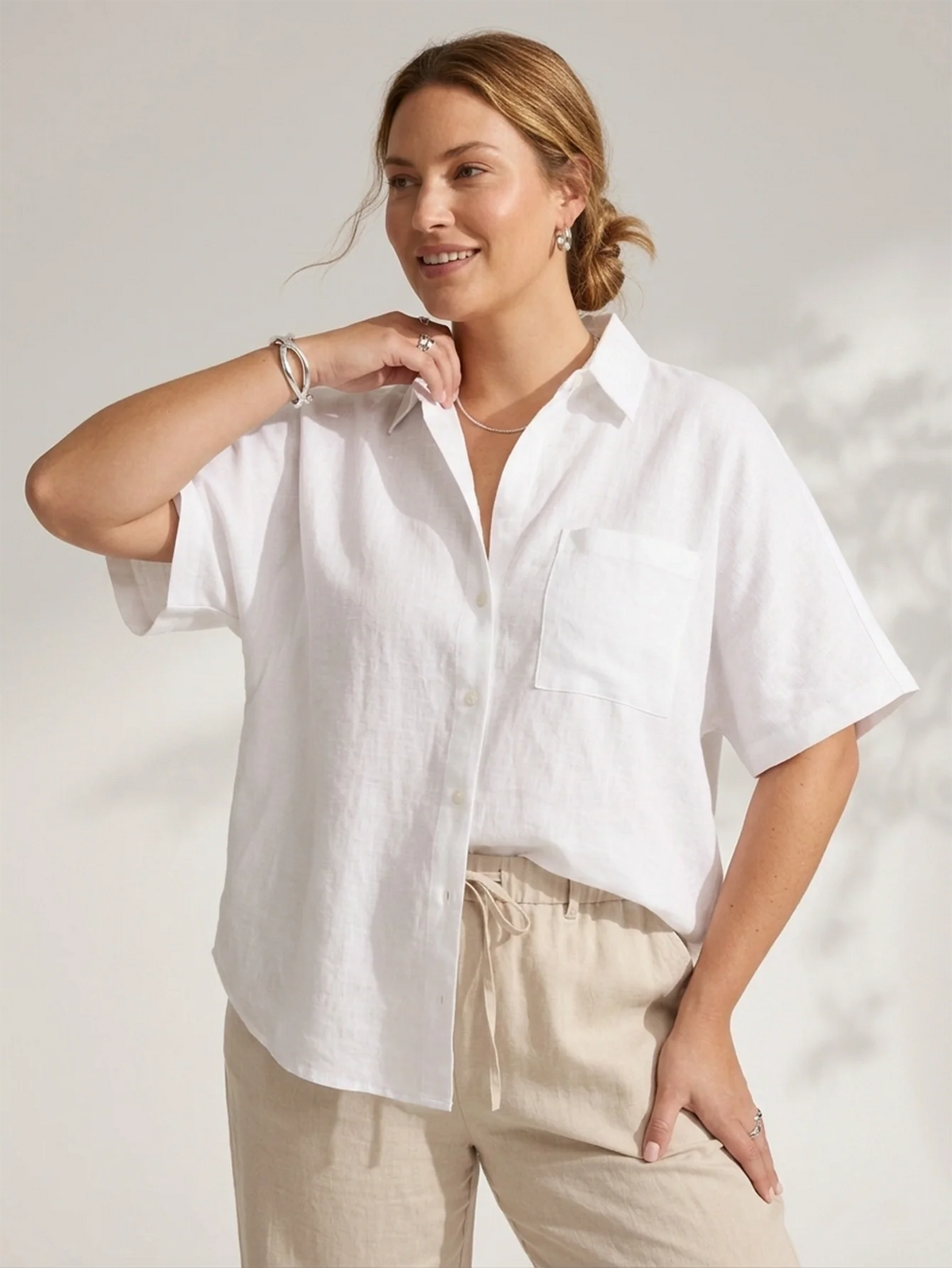 Larui Plus Size Women's Linen Vacation Shirt