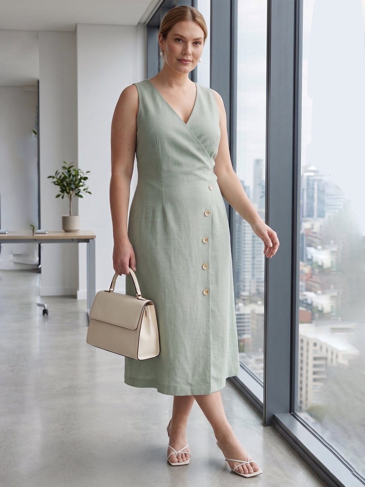 Larui Plus Size Elegant Button-Down Linen Dress