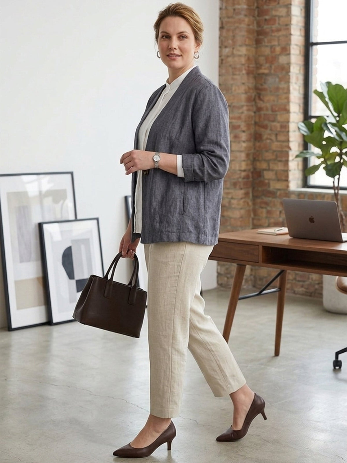 Larui Plus Size Women's Linen Casual Linen Jacket