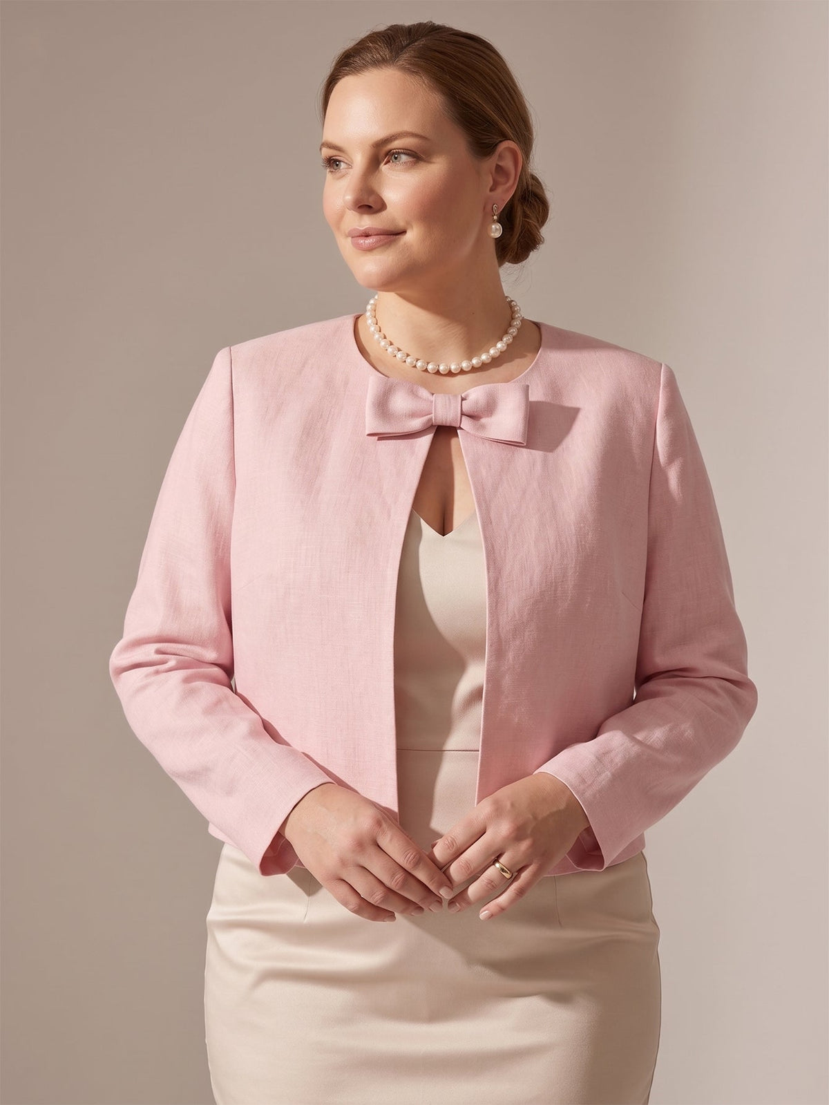Larui Plus Size Women's Bow-Tie Short Elegant Linen  Jacket
