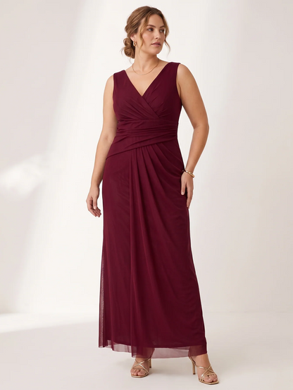 Larui Plus Size Evening Dress with Mesh Stretch Fit and Pleats