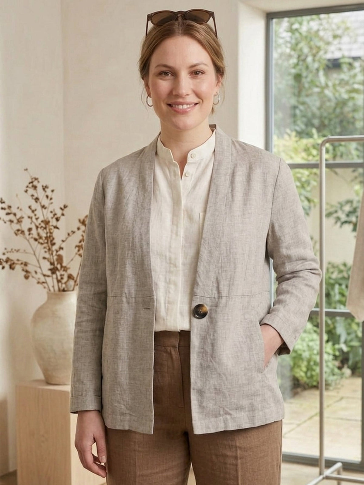 Larui Plus Size Women's Linen Casual Linen Jacket