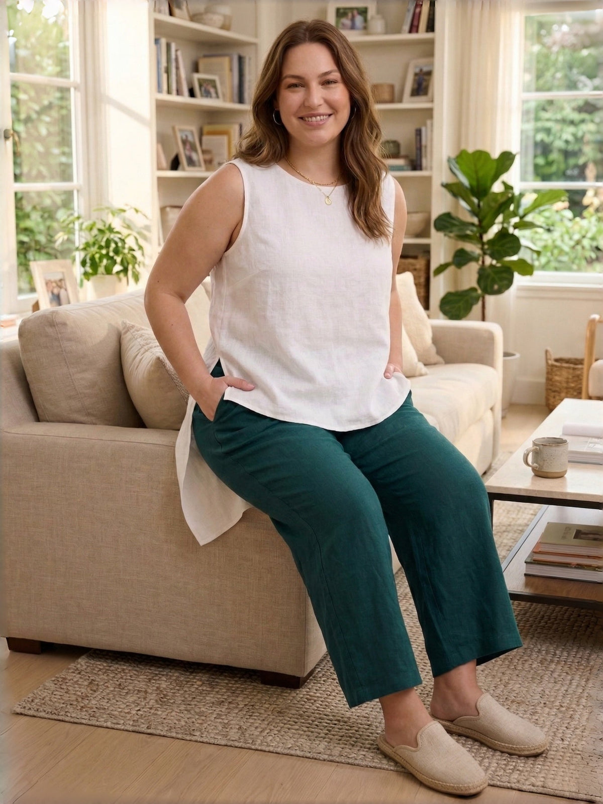 Larui Plus Size Women's Linen Casual Sleeveless Vest