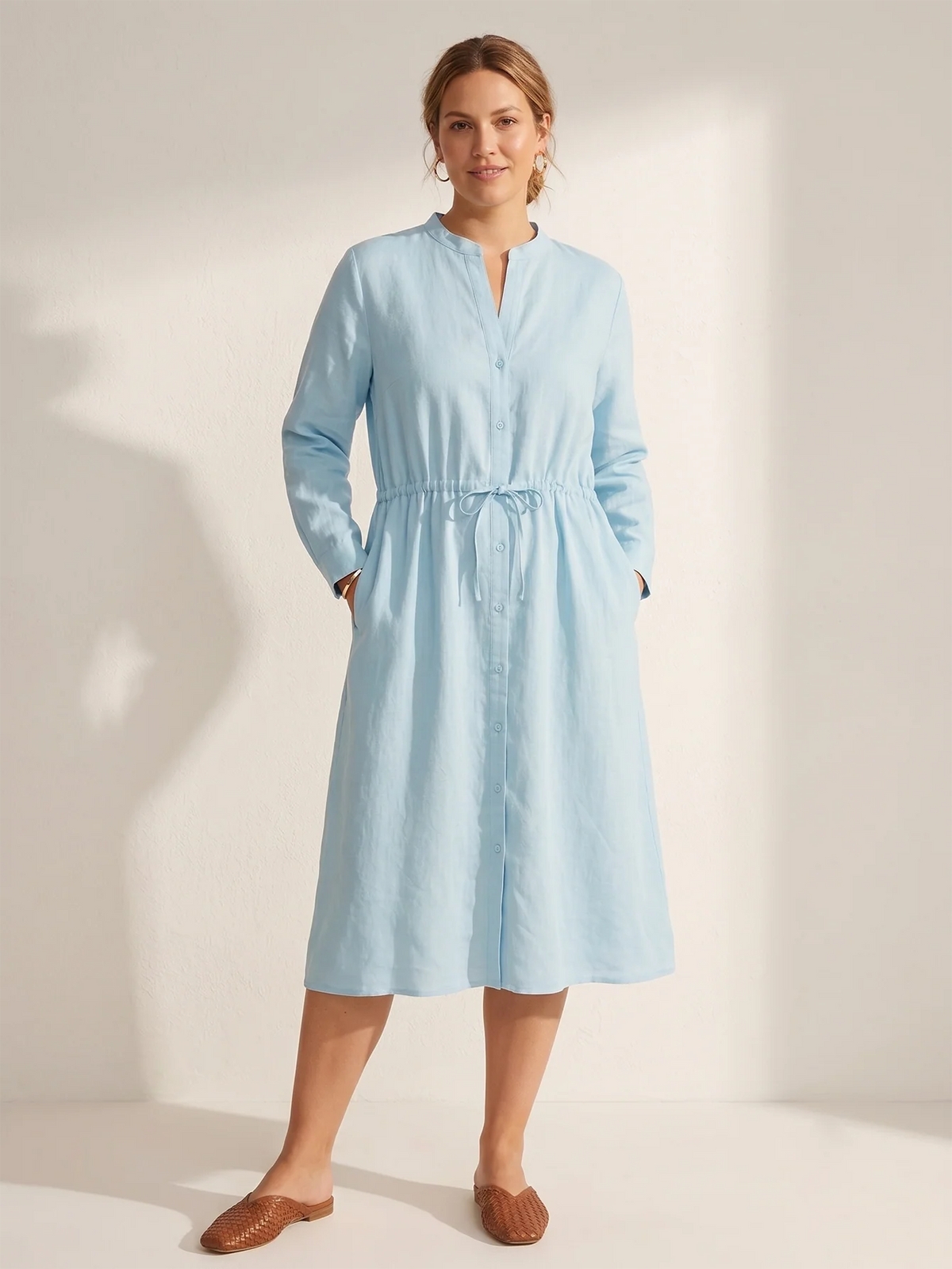 Larui Plus-Size Women Wearing Rope Tie Shirt Dress