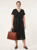 Larui Plus Size Women's Single-Breasted Linen Dress