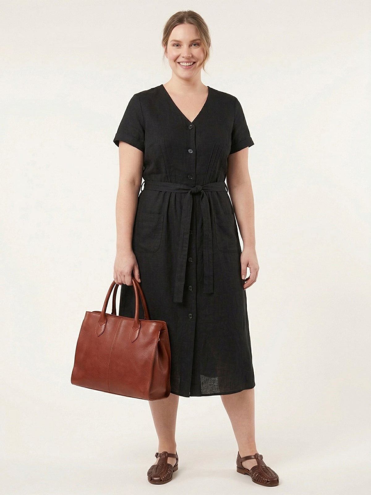 Larui Plus Size Women's Single-Breasted Linen Dress