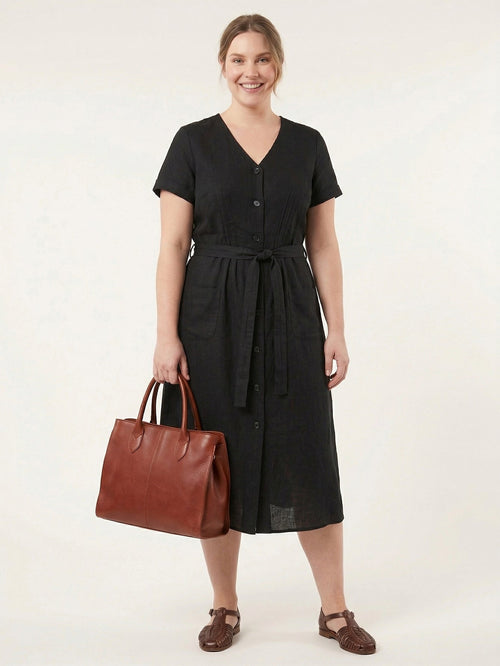 Larui Plus Size Women's Single-Breasted Linen Dress