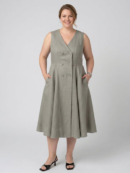 Larui Plus Size Women's Elegant Double-Breasted Linen Dress