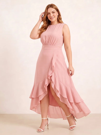 Larui Plus Size Women‘s Chiffon Ruffles Dress