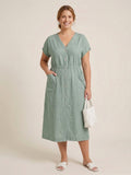 Larui Plus Size Women's Elegant Pocket Linen Dress
