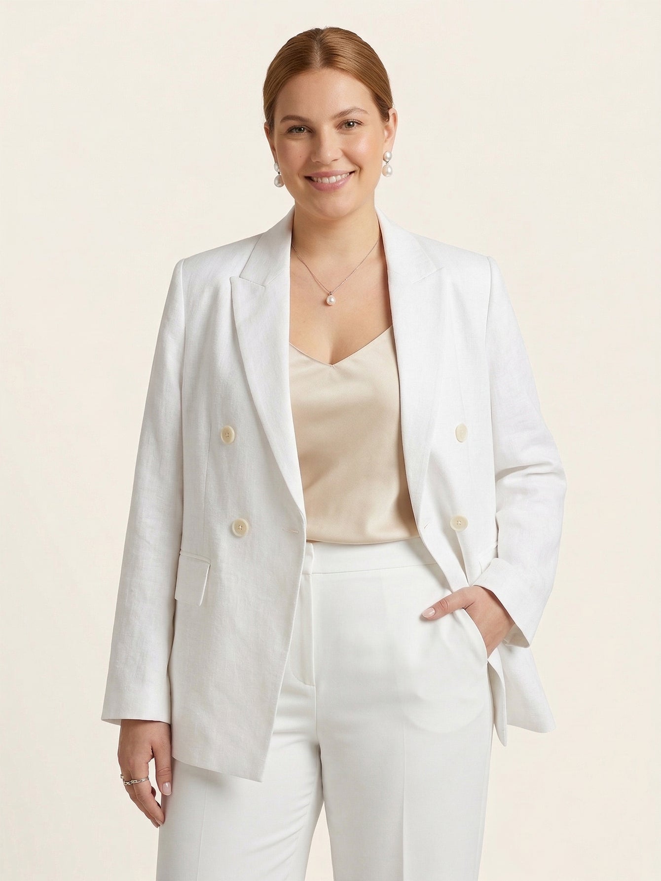 Larui Plus Size Women's Pocket Linen Blazer