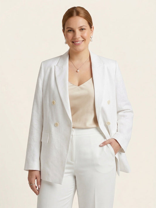 Larui Plus Size Women's Pocket Linen Blazer
