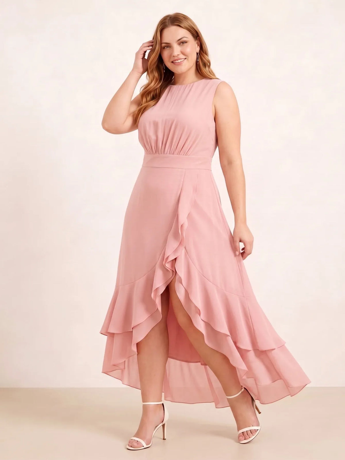 Larui Plus Size Women‘s Chiffon Ruffles Dress