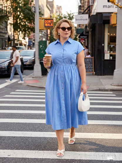 Larui Plus Size Women's Elegant Linen Pocket Dress