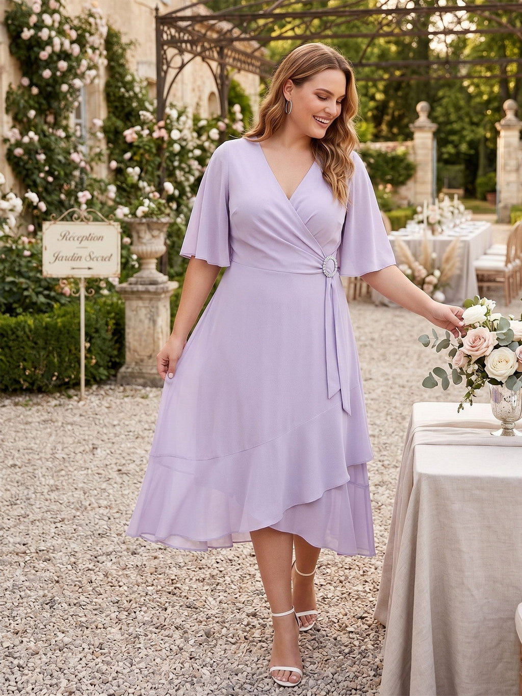 Larui Plus Size Women‘s Chiffon Dress