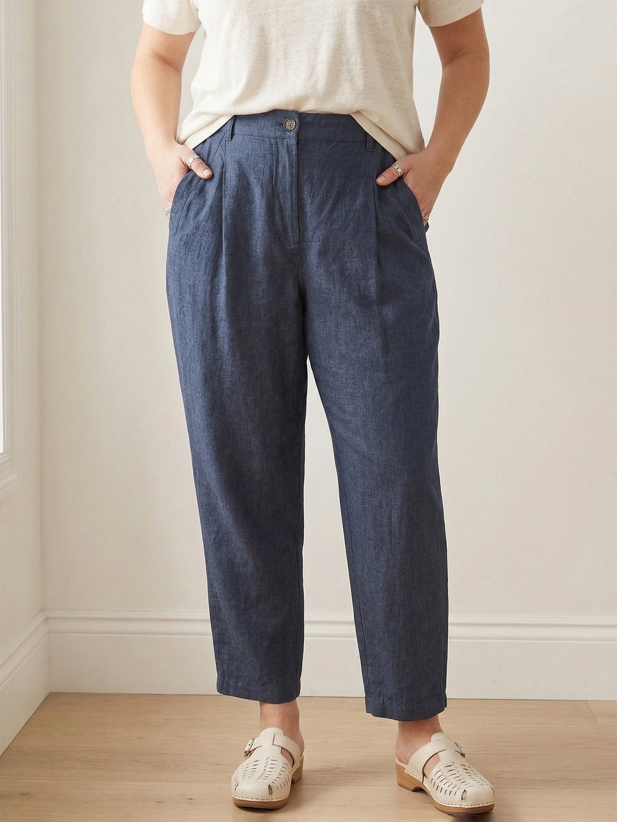 Larui Plus Size Women's Linen Straight Leg Pants With Side Elastic