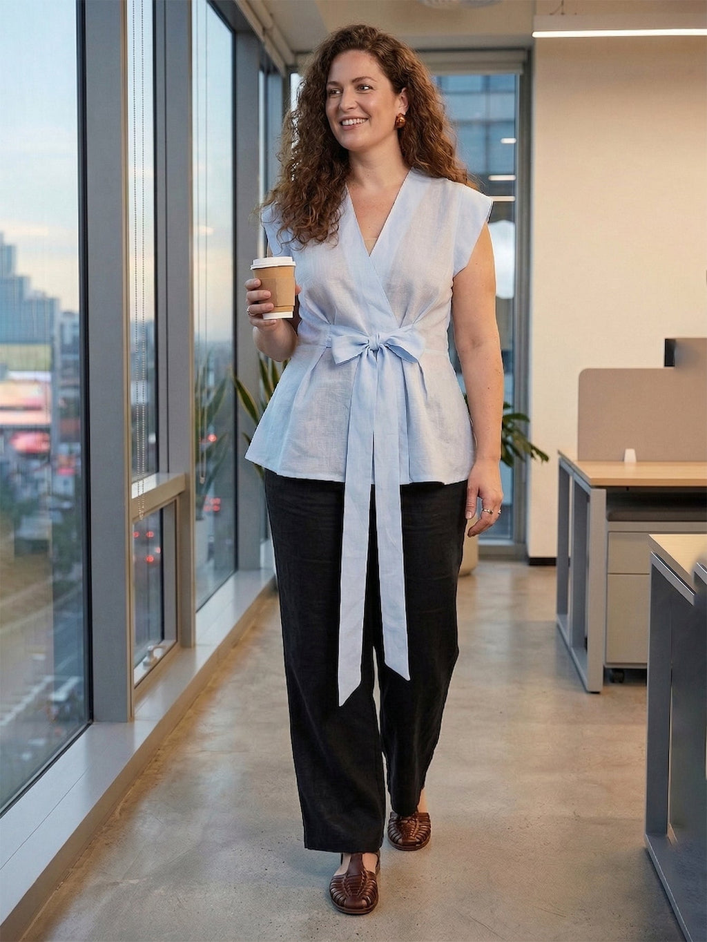 Larui Plus Size Women's Linen Tie-Up Top