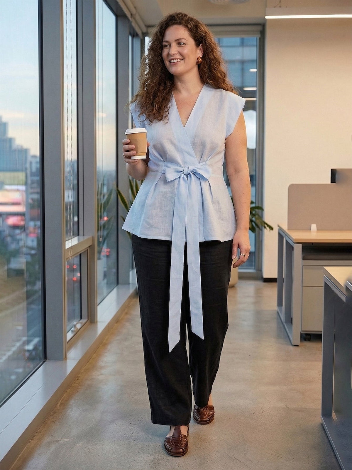 Larui Plus Size Women's Linen Tie-Up Top