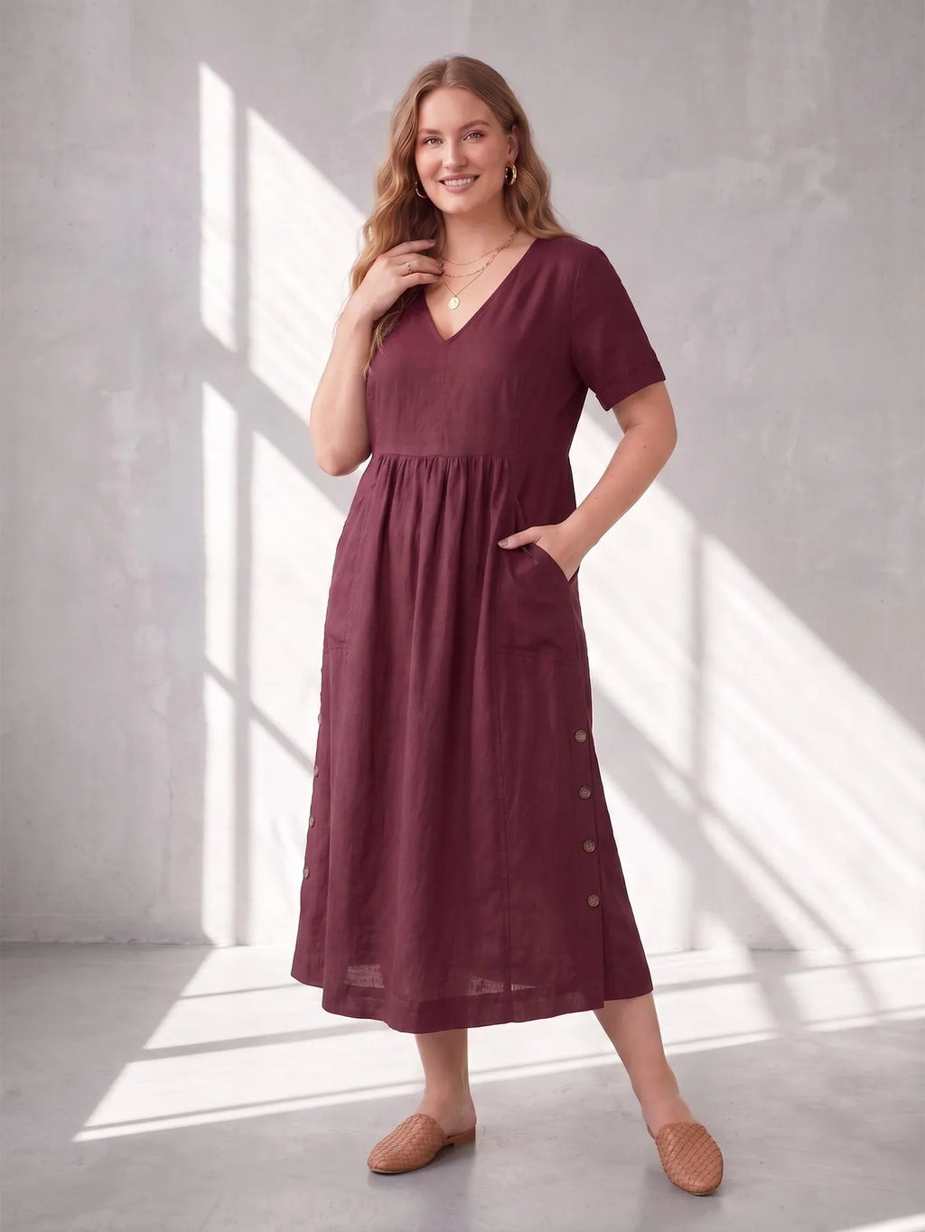 Larui Plus Size Women's Linen Pocket Dress