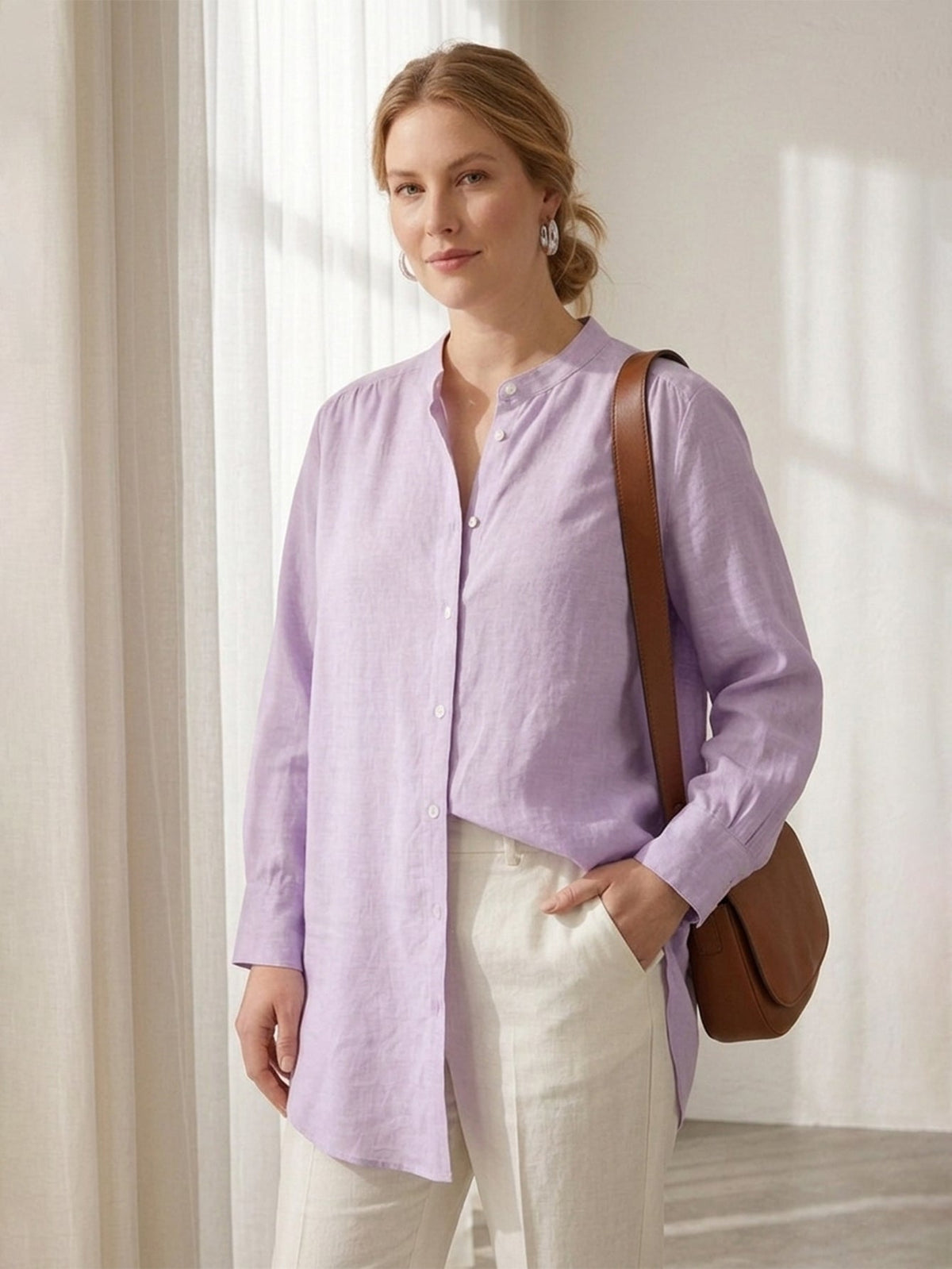 Larui Plus Size Elegant Long Linen Shirt