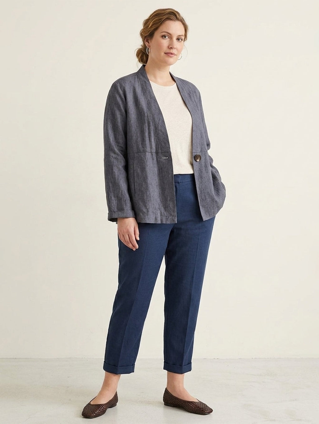 Larui Plus Size Women's Linen Casual Linen Jacket